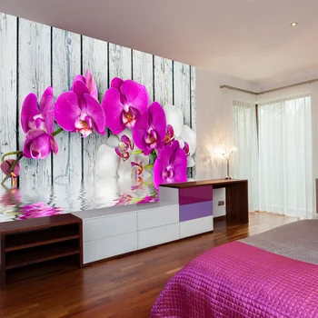 

Wall mural-Violet orchids with water reflexion - 350x270 cm