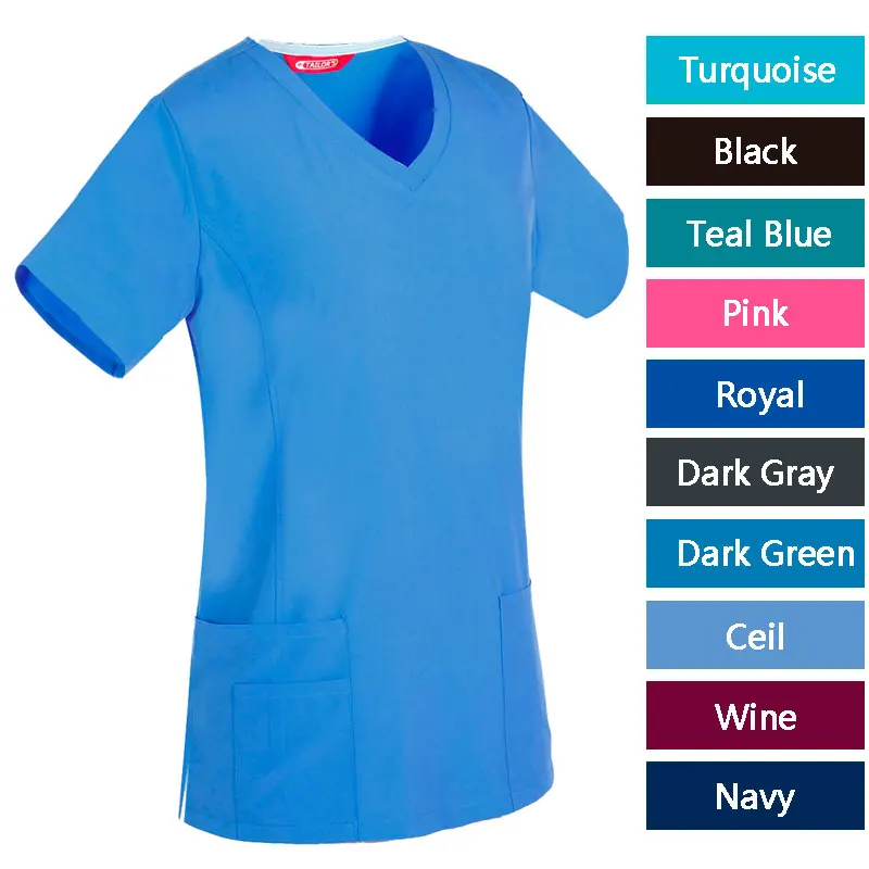 Women's Scrub Top Nursing Uniform Blouse Short Sleeve Working Top Pockets