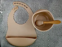 Lets Make-Juego de alimentación de silicona para bebé, cuchara antideslizante, impermeable, tazón, vajilla, productos, plato