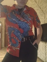 Blusa holgada con estampado de dragón para verano y primavera, camisa de manga corta con estilo BF para mujer, estilo Harajuku, 2021