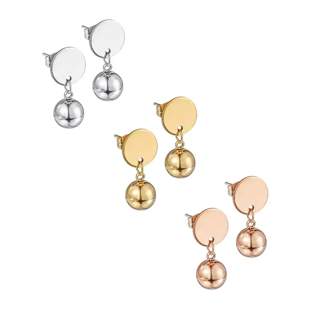 earrings 3 пары шариковых сережек простая Подвеска из нержавеющей стали серебряный розовый Золотой цветной шарик серьги-гвоздики для женщин - Окраска металла: earrings
