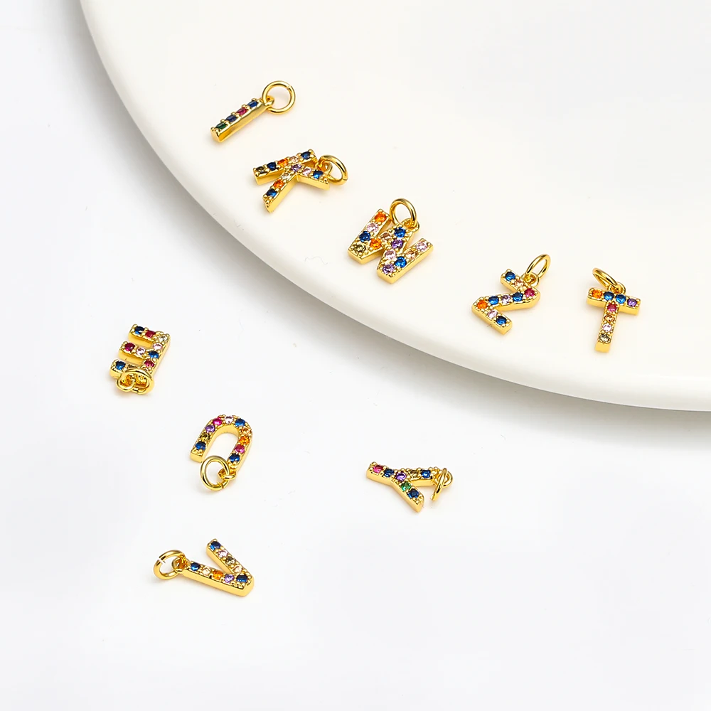 

MEIBEADS 1pc Micro Pave Cz Rinbow Letter Charms Jewelry Accessories For Women Diy Cz Letter Earrings Choker Necklace Pendants