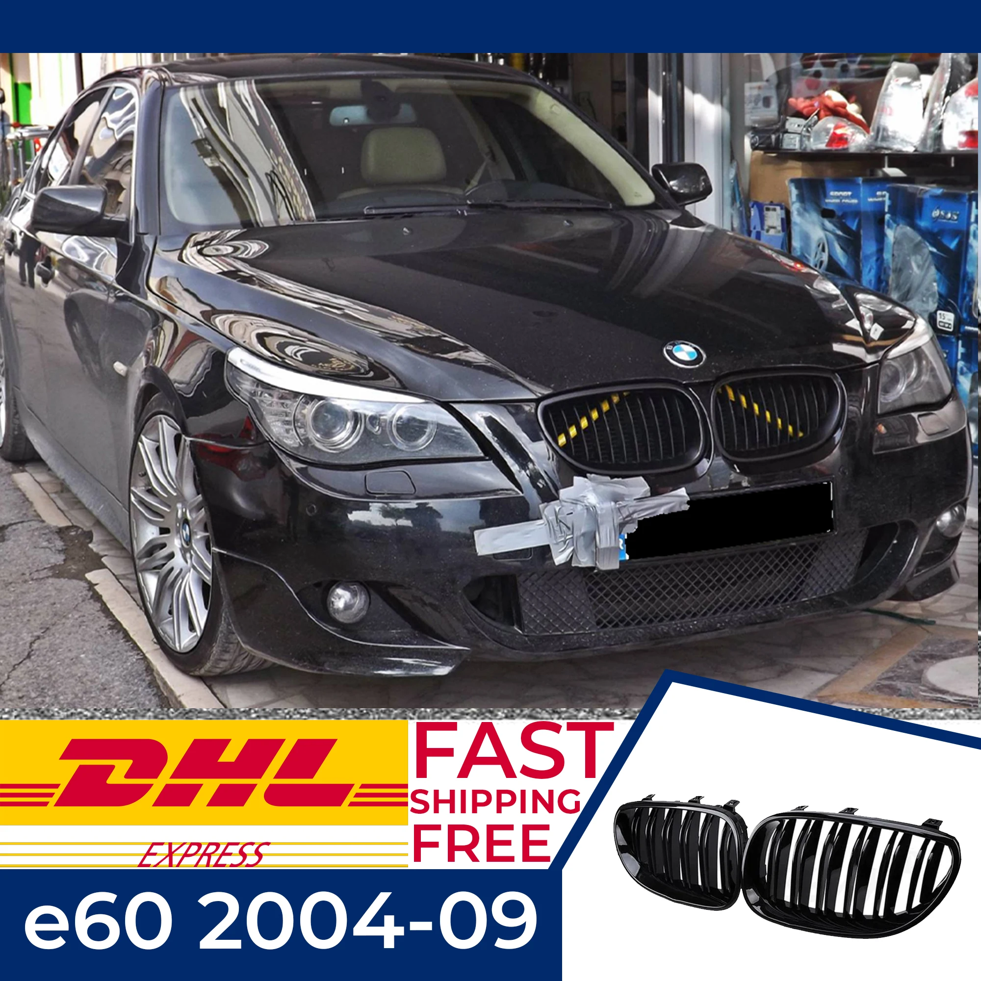 直販卸売 グロスブラック車のフロント腎臓グリルbmw 5シリーズe60 E61 M5 5i 535i 550i 04 05 06 07 08 09セダン 購入プロモーション Antra Com