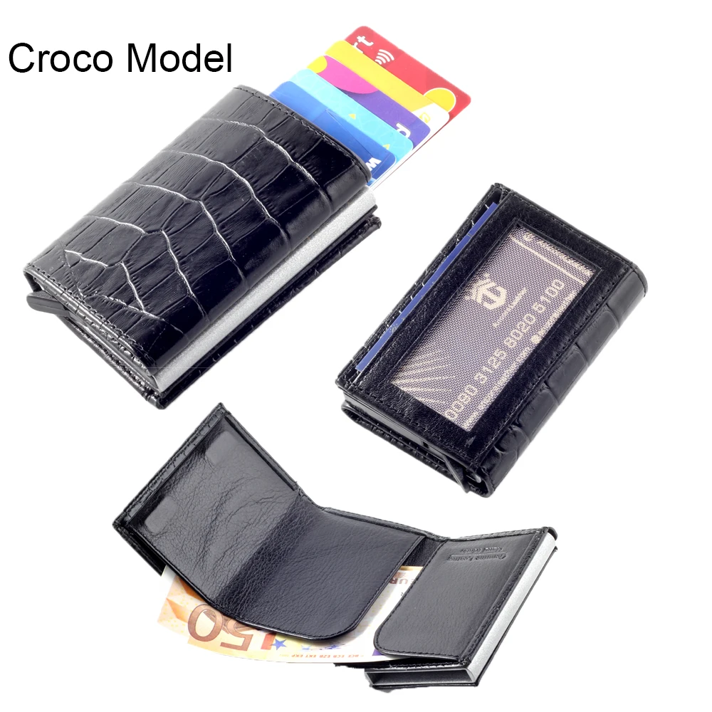 Smart Wallet Business Card Holder Real Cow Leather Handmade Smart Automatic Card Holder Men Gift
