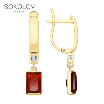 

Drop Earrings with stones SOKOLOV gold grenades and Swarovski Crystals Zirconia, fashion jewelry, 585, women's male, long earrings
