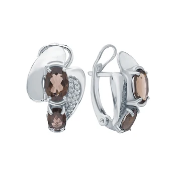 

Silver earrings with cubic zirconia and quartz smoky sunlight sample 925