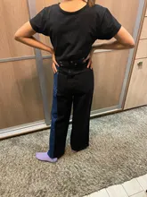Pantalones vaqueros largos Vintage para mujer, ropa informal suelta de cintura alta, ropa de dos colores vaqueros de pierna ancha