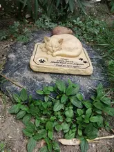Regalos para alcantarillas recuerdo de gato piedras con un 3-D gato durmiendo en la parte superior de impresión de la pata piedra Memorial para mascotas tumba marcadores jardín de piedras