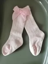 Calcetines de niñas bebé hasta la rodilla de la princesa calcetines con arcos de chica de bebé lindo calcetín de algodón de tubo de rayas DE LOS NIÑOS Calcetines de Navidad