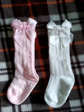 Calcetines largos con lazo para niña, antideslizantes, de princesa, hasta la rodilla, de algodón, Bunching, de 0 a 4 años