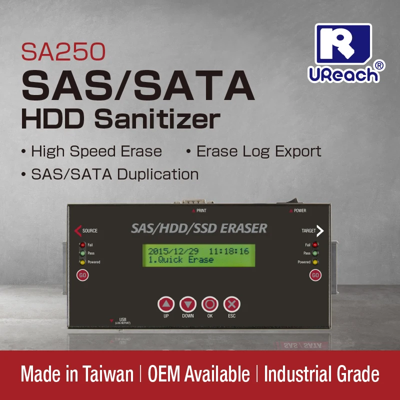 UReach SA250 2 порта автономный SAS SATA жесткий диск SSD ластик для данных очиститель NIST-800-88