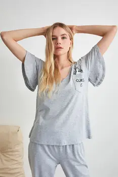 

Trendy Women's Pajamas Set Cotton Soft Sleepwear Nightwear Short Sleeves Lounge Set