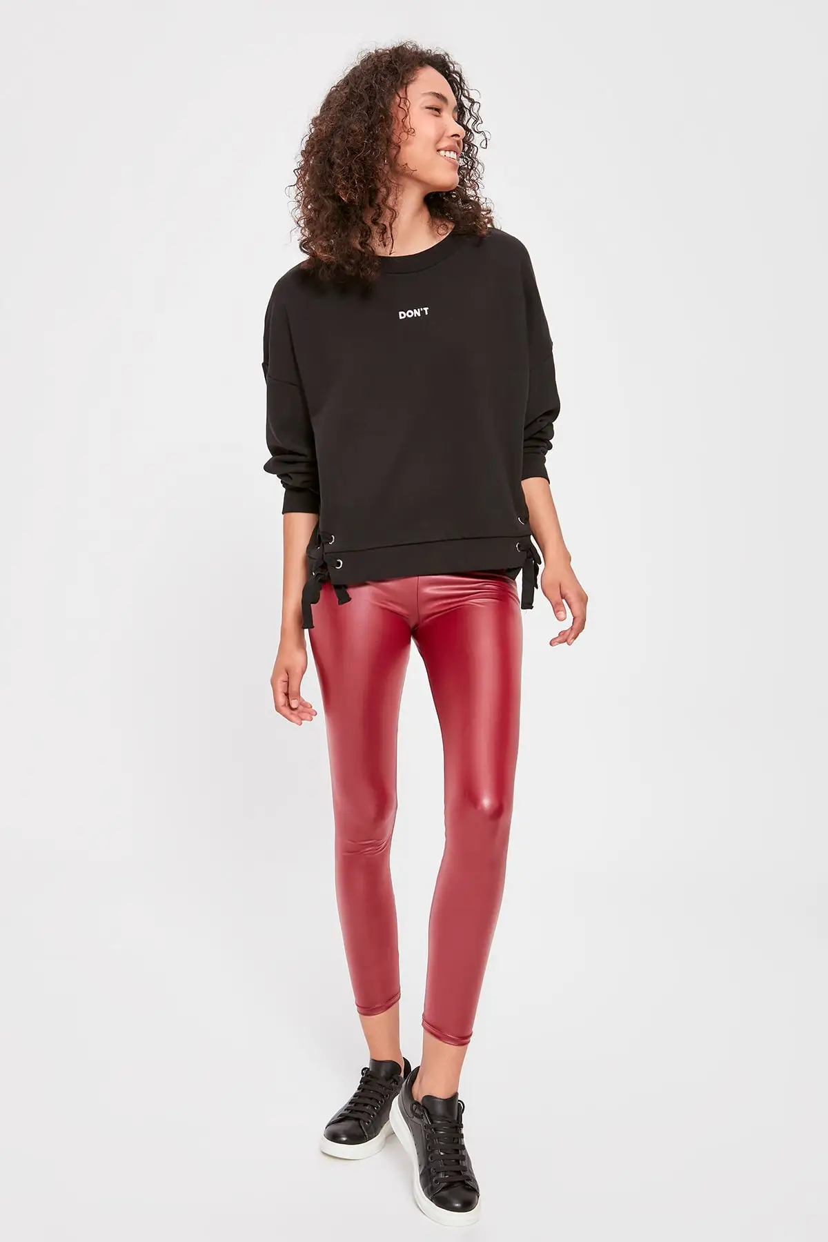 Trendyol бордовые кожаные трикотажные леггинсы TWOAW20TA0028