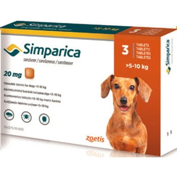 

SIMPARICA TABLETS ZOETIS Sarolaner 5-10 kg. Indicated in the infestaciones from flea and tick treatment and sarna