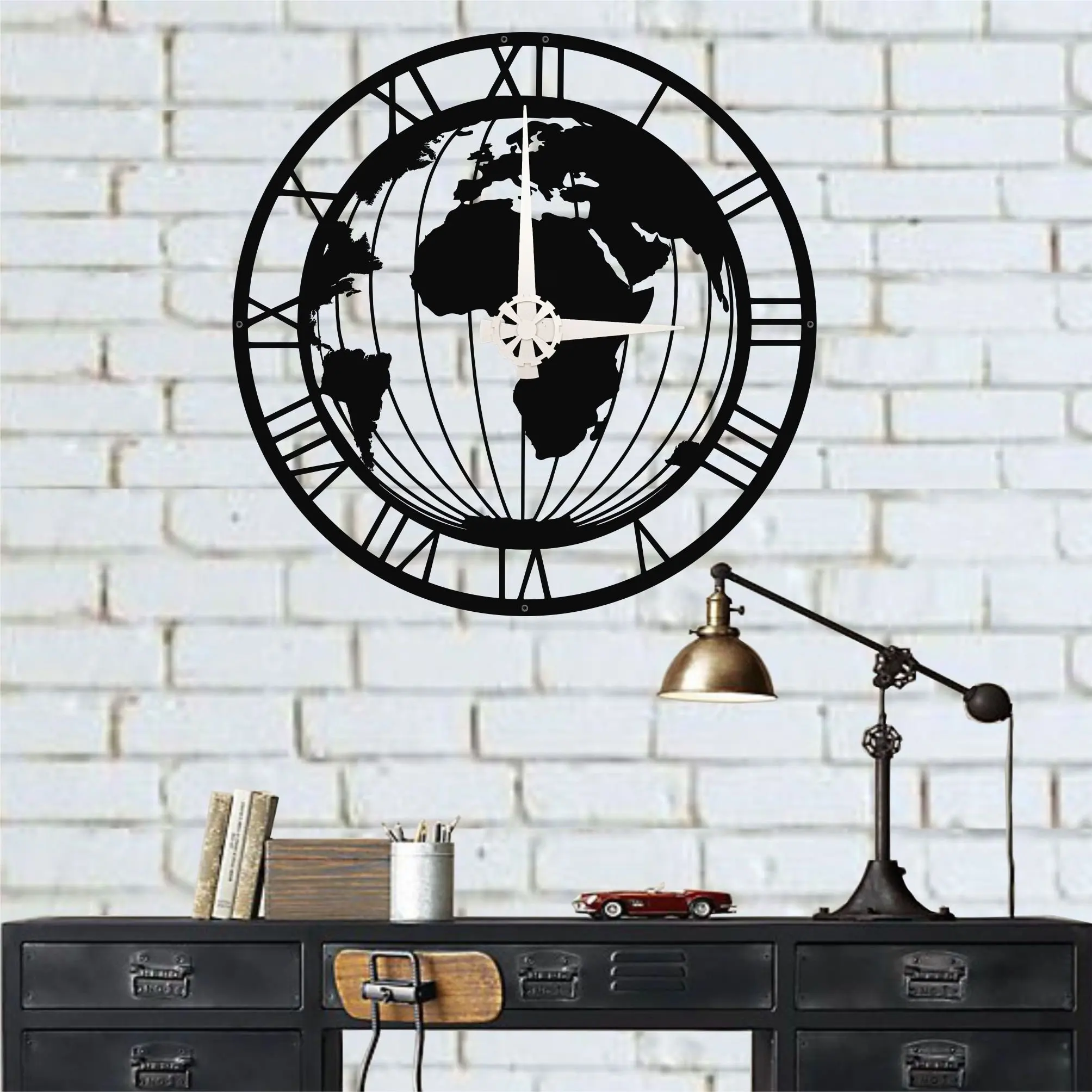 Metal Wall Clock World Map Art Decor New Home Gift Office Large | Дом и сад