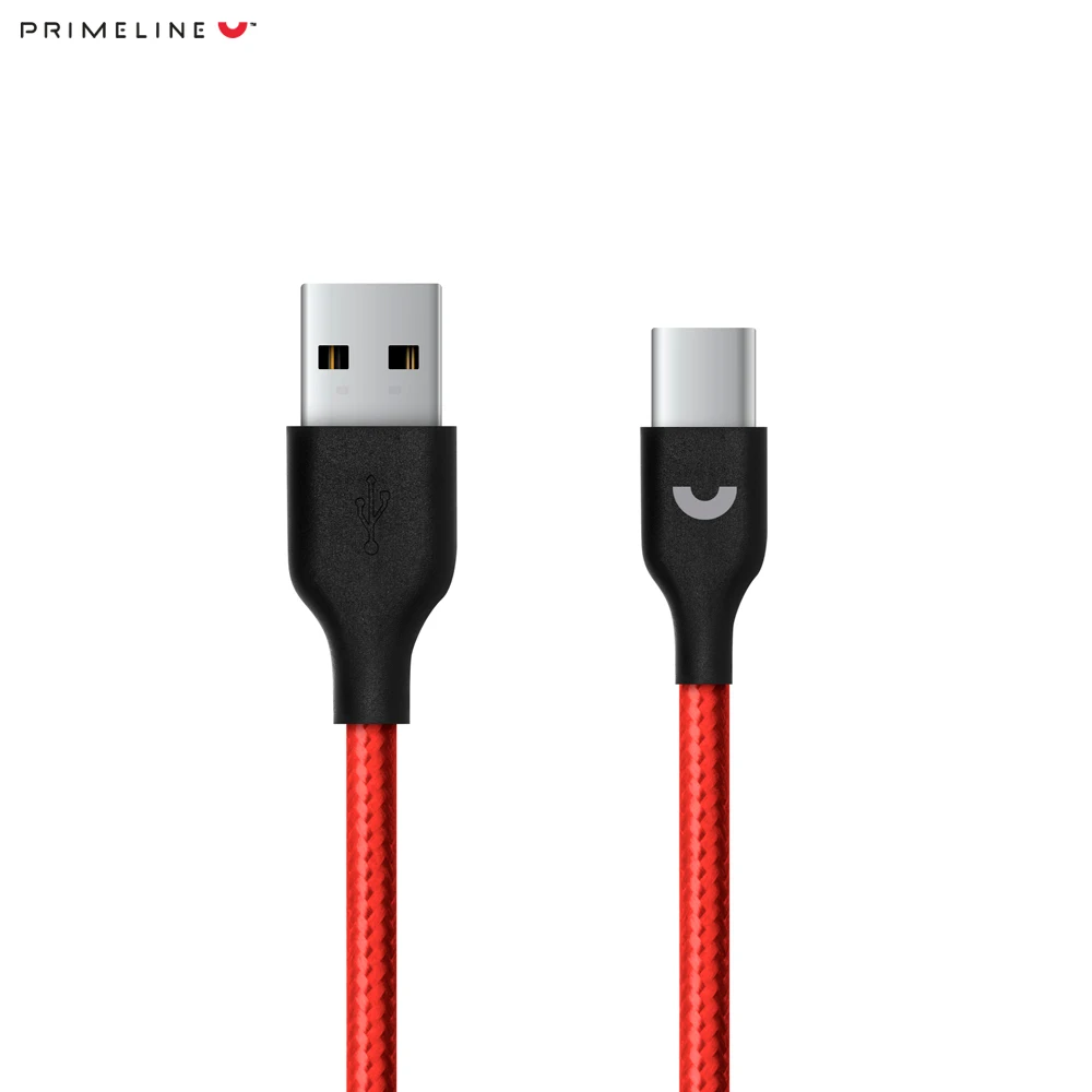Дата-кабель USB- USB Type-C, нейлон, 1.2м, красный, Prime Line