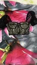 Sexy Blouse Top Corset Crop-Top Square Newasia Billowy-Sleeve Lace Embroidered See-Through