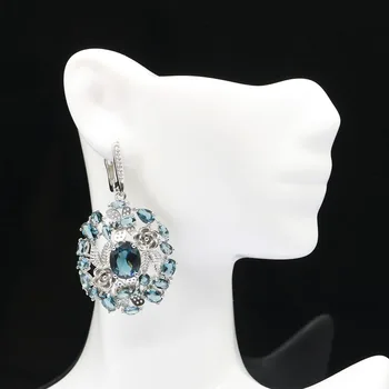 

50x29mm Bohemia Design Hollow Created London Blue Topaz CZ Woman's Engagement Silver Earrings