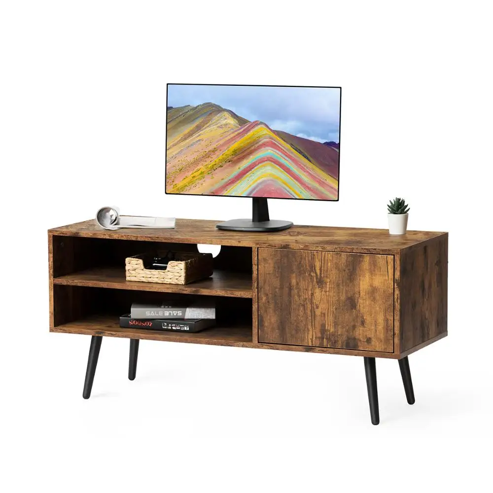 

Rustic Brown TV Stand Flat Screens Console TV Table Retro Wood Look Accent Furniture for Living Room Office