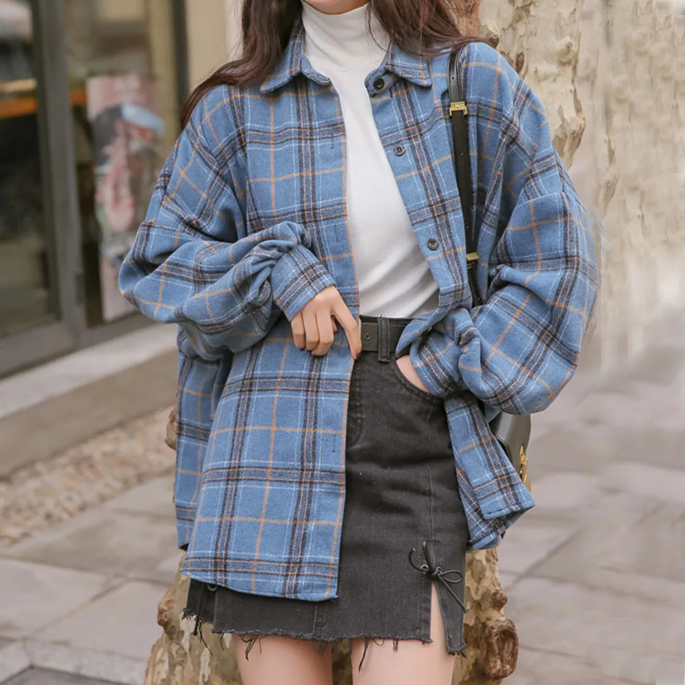 

Women Plaid Jacket Coats Vintage Stylish Oversized Outerwear 2020 Spring Autumn Casual Female Coats and Jackets Women Clothing