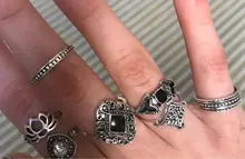 Conjunto de anillo con gemas estilo Retro bohemio para mujer, sortija, flor de cristal, elefante, Loto hueco, 32 estilos, regalo de aniversario de boda