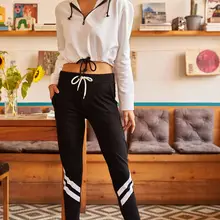 Ola женские черные спортивные брюки с карманами в двойную полоску PNT-19000043