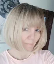 Element-peluca femenina de fibra resistente al calor, cabellera corto sintético recto con flequillo lateral ombré Rubio Dorado Bob, color blanco/negro