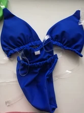 Nuevo verano Mujer tiras transparentes de cuello Halter sólida de Micro Tanga Set de Sujetador Bikini Sexy Tanga Push up traje de baño