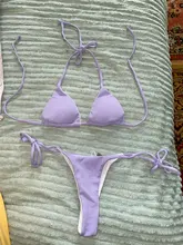 Tankini-traje de baño pequeño para mujer, microbikini azul, conjunto de bikini brasileño de estilo vendaje púrpura de cintura baja, traje de baño de dos piezas