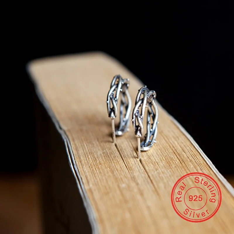 New Barbed Wire Little Thorne Hoop Earrings For Women Men Unisex Punk Gothic 925 Sterling Silver Creative Vintage Party Jewelry