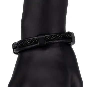 

Leather bracelet (genuine leather, magnetic lock, black) 55299