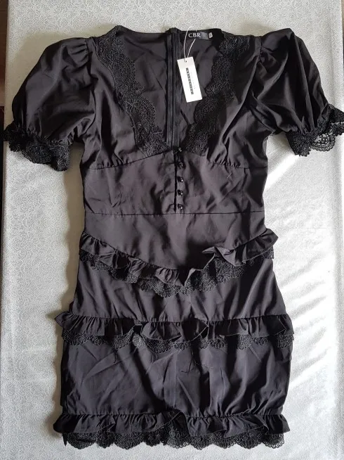 Cryptographic Button Lace Sexy Shirt Dress 2020 Spring Bubble Short Sleeve Plunge V Neckline Female Mini Dresses Party Clubwear reviews №2 151937