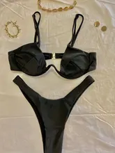 Conjunto de Bikini brasileño sin relleno para mujer, bañador Sexy de estilo vendaje de 4 colores, triangular, envío directo