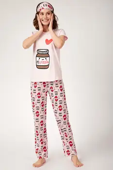 

Happiness ist. Women Hair Straped Printed Knitted Pajamas Set EC00022