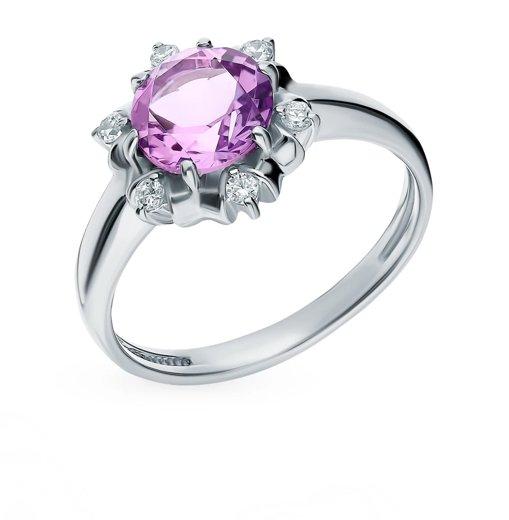 Silver ring with amethyst and cubic zirconia SUNLIGHT test 925