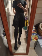 2020 Winter New Women Orange Color PU Bermuda Shorts Faux Leather Belted Shorts