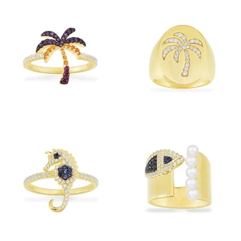 

2020 New High-quality Colorful Palm Tree Toucan Seal Seahorse Small Fish Opening Charm Ring Female Personality Fashion Jewelry