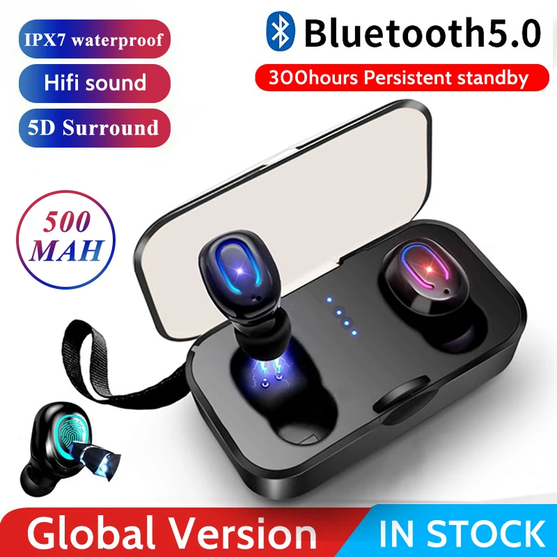 Bluetooth наушники отпечатков пальцев V5.0 беспроводные стерео Спортивные
