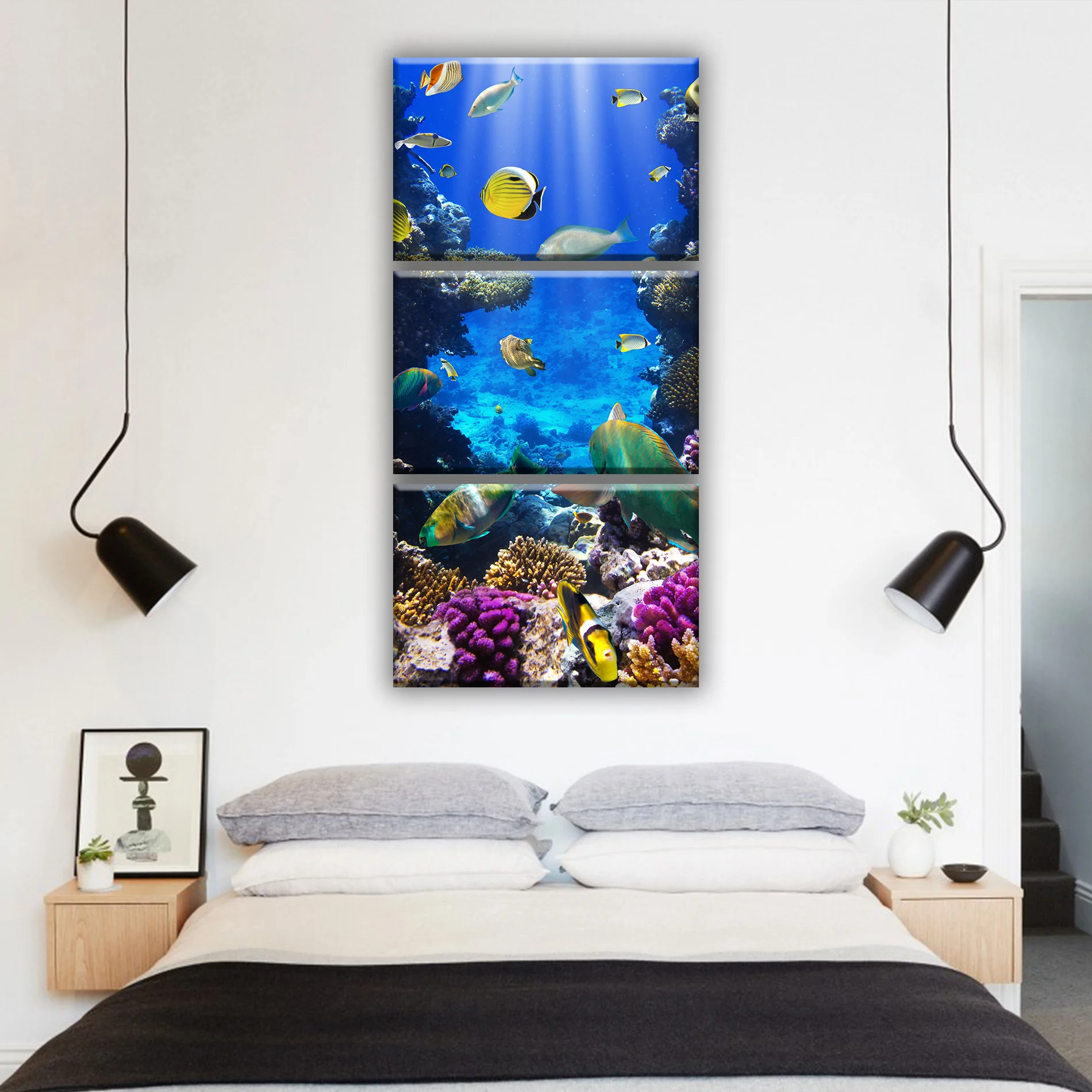 Modular painting fish underwater world ocean canvas art 3 module, triptych. The Picture in the bedroom, hall, living room, kitchen Modular painting fish underwater world ocean canvas art 3 module, triptych. The Picture in the bedroom, hall, living room, kitchen