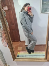 Women Tracksuit Pants Pullovers Sweater-Set Spring Wide-Legs Warm Turtleneck Autumn JXMYY