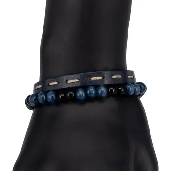 

Leather bracelet (genuine leather, clasp-connector, blue) 54913