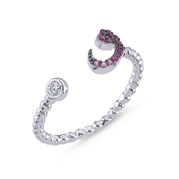 

KUTAYDAN Pink Grayscale Nano Stone Adjustable Vav Ring 925 Sterling Silver