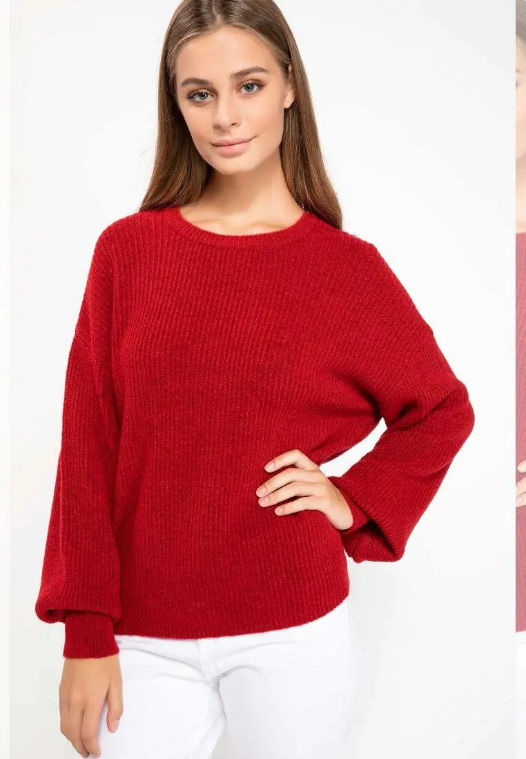 Дефакто Женский Повседневный вязаный пуловер женские красные зеленые топы