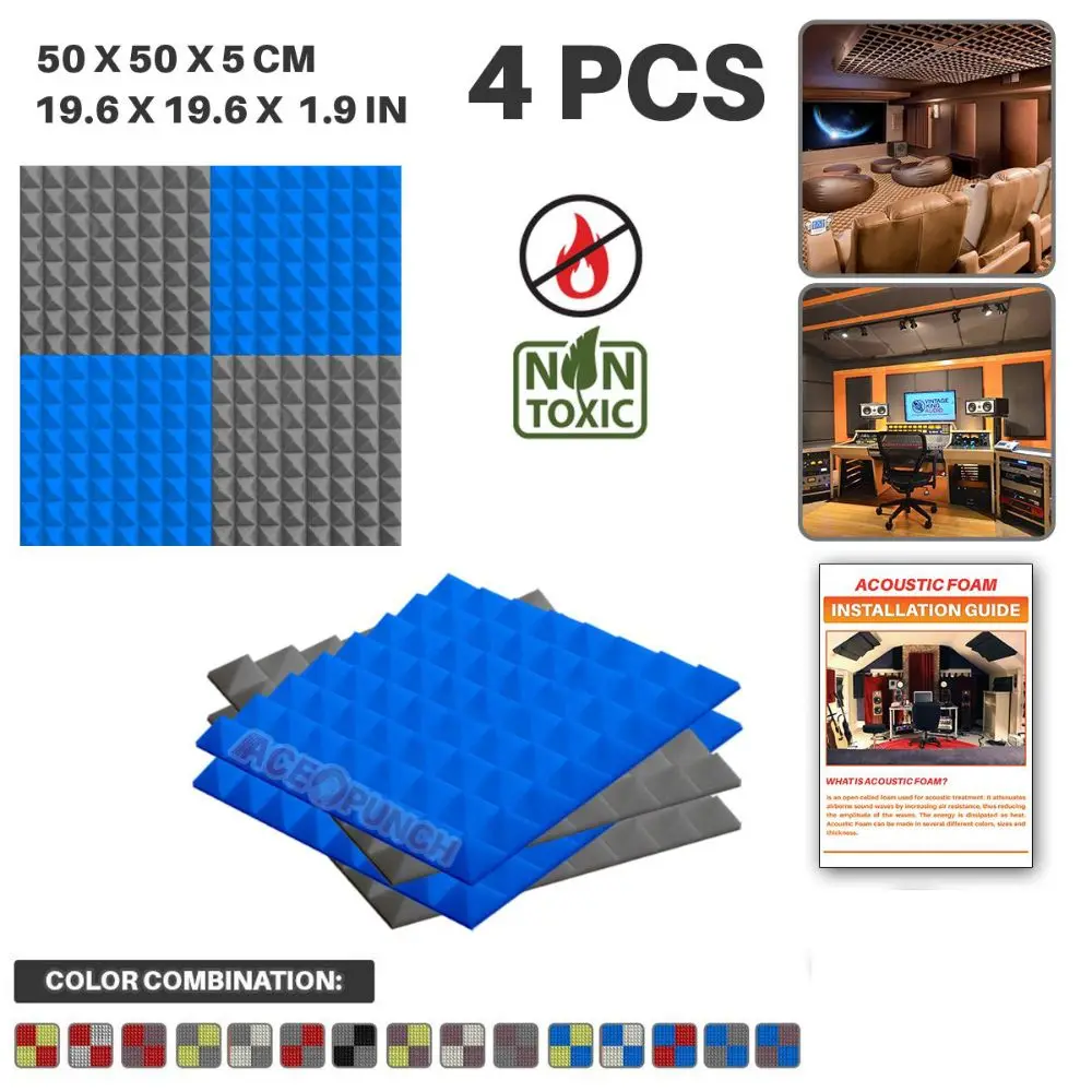 Arrowzoom 4 шт. в упаковке цветная комбинация 19," x 19,6" x 1," Пирамида плитка студия звук поглощающая панель акустическая пена AZ1034 - Цвет: Blue and Gray