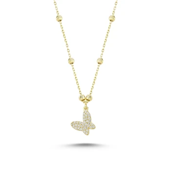 

Silver 925 Sterling Dorica Top & Zircon Crystal Butterfly Necklace