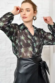 

Trend Alacati Style Women Black Floral Pattern Yoryo Chiffon Shirt DNZ-3127