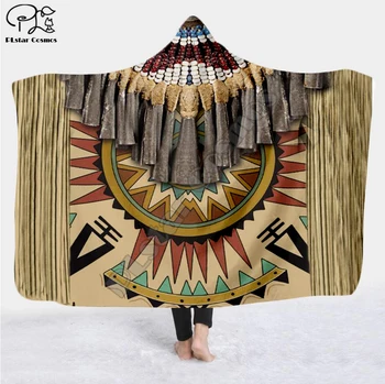

Black Native Indian Lakota Skull buffalo soldier Hooded Blanket 3D full print Wearable Blanket Adults Kids style-15