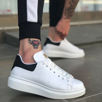 

BA0501 Laced White Black Casual High Sole Unisex Shoes. Van, chaussure, air, para, flip, cover, lace, shoelaces, loafer