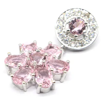 

35x18mm Pretty Created Pink Kunzite White CZ Woman's Party Gift Silver Pendant
