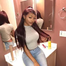 Topodmido rojo oscuro 99j Color frente de encaje pelucas con minimechones 13x4 recto pelucas de cabello humano Remy peruano Cierre de encaje de pelo peluca